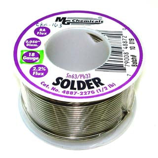 SOLDER WIRE 63/37 REGULAR 1/2LB 18AWG 0.05IN RA CORE