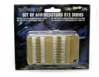 RESISTOR SET ASSORTED 1/4W 5% CF 610PCS (61 VALUES OF 10PCS EACH)