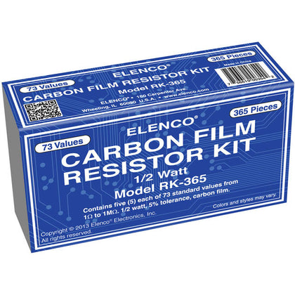 RESISTOR SET ASSORTED 1/2W 5% CF 5 EACH OF 73 STD VAL FROM 1R-1M