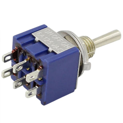 TOGGLE SWITCH 2P2T 6A ON-OFF-ON 125VAC TH SOL 6MM HOLE