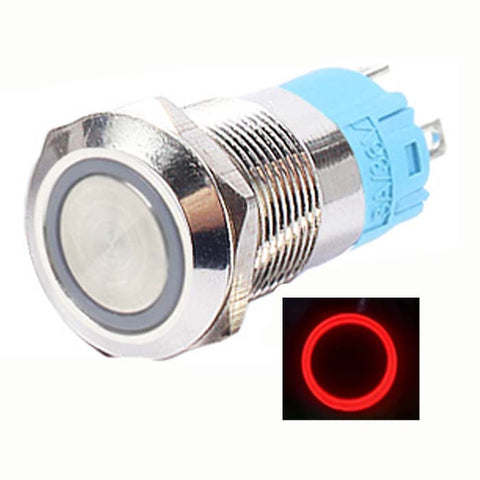 PUSH SWITCH LIT MOM RED 1P2T 16MM RND NO/NC 12-24V RING LED