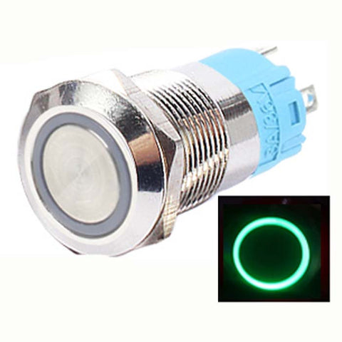 PUSH SWITCH LIT MOM GRN 1P2T 16MM RND NO/NC 12-24V RING LED