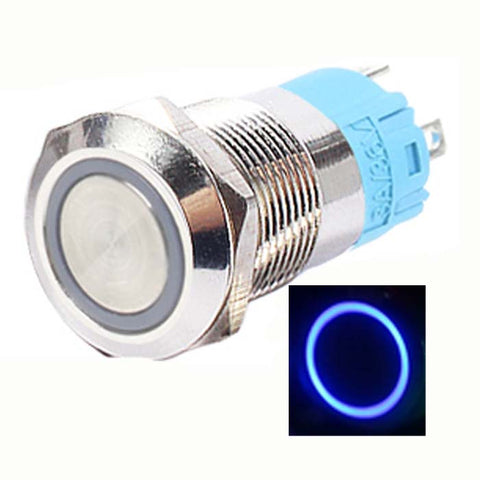 PUSH SWITCH LIT MOM BLU 1P2T 16MM RND NO/NC 12-24V RING LED