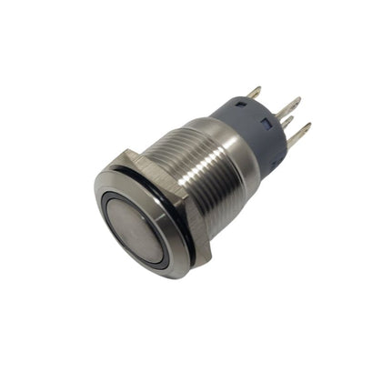 PUSH SWITCH LIT LATCH GRN 1P2T ON/OFF 12V LED 19MM TH SOL