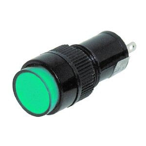 INDICATOR 12V LED 9MM GRN CHMT SOL TAB ROUND LENS