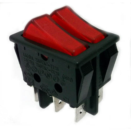 ROCKER SWITCH DUAL LIT 2P1T 16A ON-OFF 250VAC QT 22X30MM RED