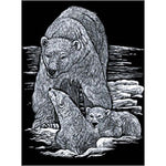 SILVER ENGRAVING POLAR BEAR AND CUBS