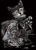 TABBY CAT & KITTEN-SILVER MINI ENGRAVING ART