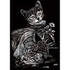 TABBY CAT & KITTEN-SILVER MINI ENGRAVING ART