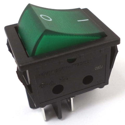 ROCKER SWITCH LIT 2P1T 16A ON-  OFF 250VAC QT 22X30MM ACTU GRN