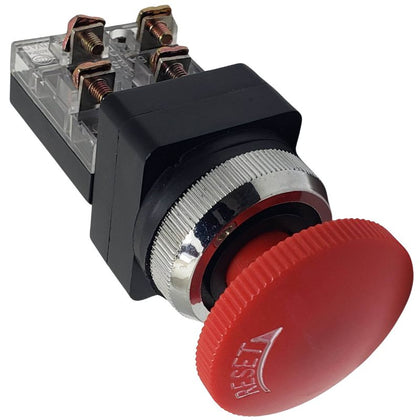 EMERGENCY PUSH SWITCH 6A 250VAC NO+NC TWIST RESET RED CAP