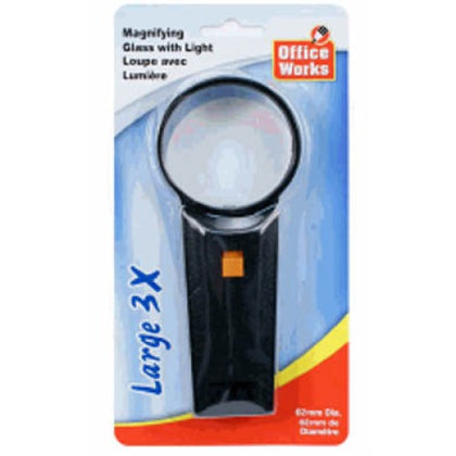 MAGNIFIER HANDHELD 3X 62MM DIA W/LIGHT USES 2AA BATT NOT INCL.