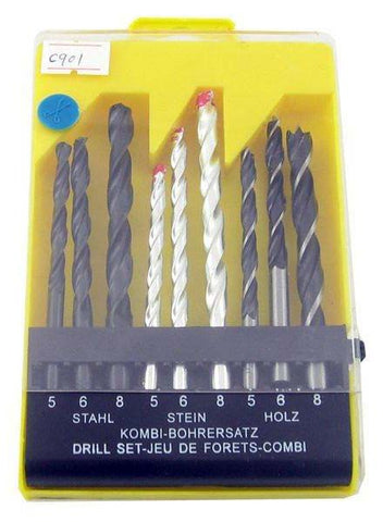 DRILL BIT METAL/CONCRETE/WOOD ASSORTED 9PC/SET