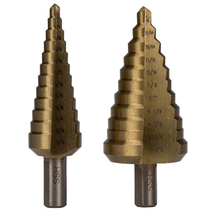 STEP DRILL BIT 2PC SET 3/16-7/8 1/4-13/8IN