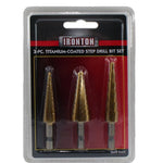 STEP DRILL BIT 3PC SET 3/16-1/2 1/4-3/4 1/8-1/2IN