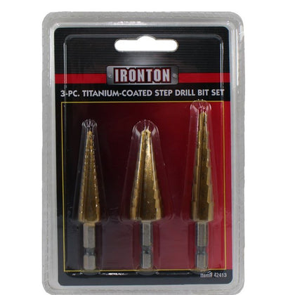 STEP DRILL BIT 3PC SET 3/16-1/2 1/4-3/4 1/8-1/2IN