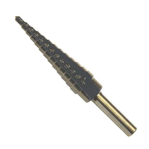STEP DRILL COBALT BIT 1/8-1/2IN 3IN LONG 1/4IN SHANK 13 STEP