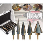 STEP DRILL BIT 5PC SET 3/16-1/2 1/8-1/2 1/4-3/4 3/16-7/8 1/4-1IN