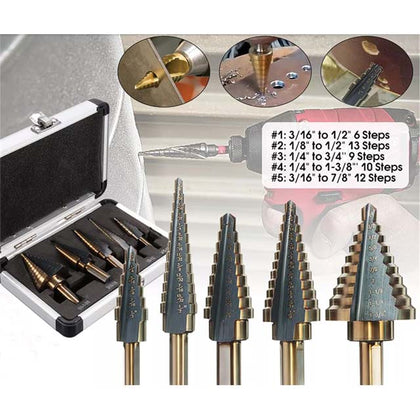 STEP DRILL BIT 3/16IN TO 1-3/8IN 5PC/SET