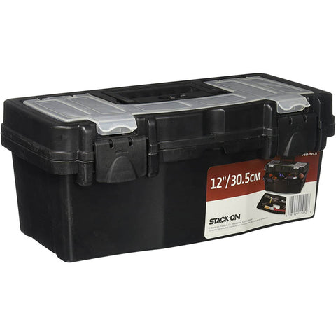 TOOL BOX PLASTIC 12IN BLACK WITH TRAY