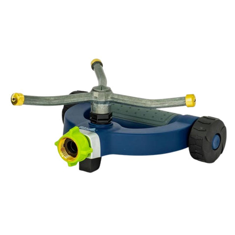 SPRINKLER REVOLVING 3-ARM METAL ON MODERN WEIGHTED WHEEL BASE