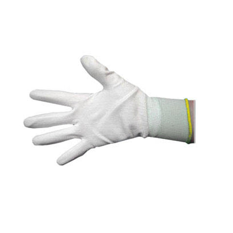 GLOVES NYLON MEDIUM WHITE PALM COATED WITH YELLOW TRIM