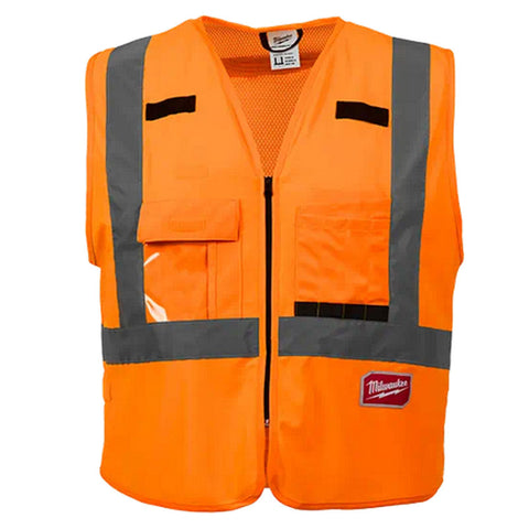 SAFETY VEST REFLECTIVE ORANGE S/M WITH 10 POCKETS