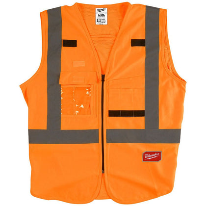 SAFETY VEST REFLECTIVE ORANGE L/XL WITH 10 POCKETS