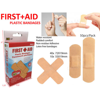 BANDAGES PLASTIC ASSORTED 50PK