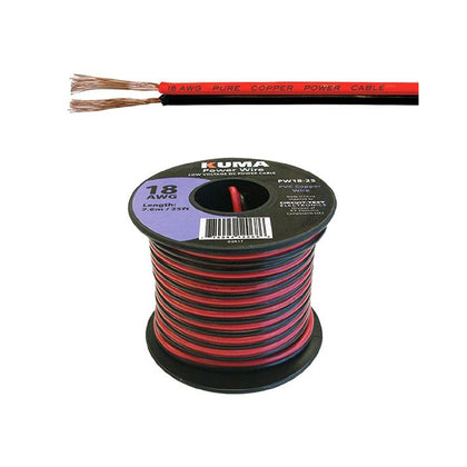 DC WIRE 18AWG RED/BLK PAIR 25FT