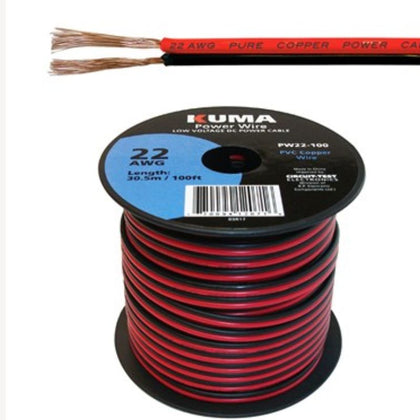 DC WIRE 22AWG RED/BLK PAIR 100FT