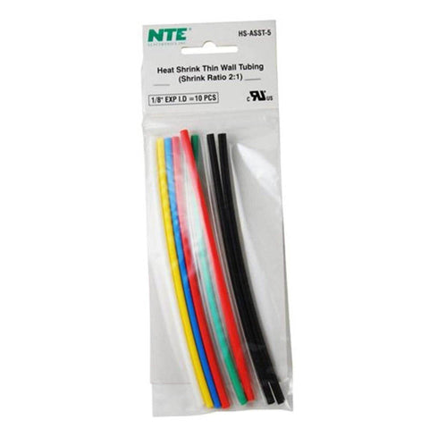 TUBING HST 1/8IN X 6IN ASSORTED COLORS 10PCS/PACK SHRINK 2:1