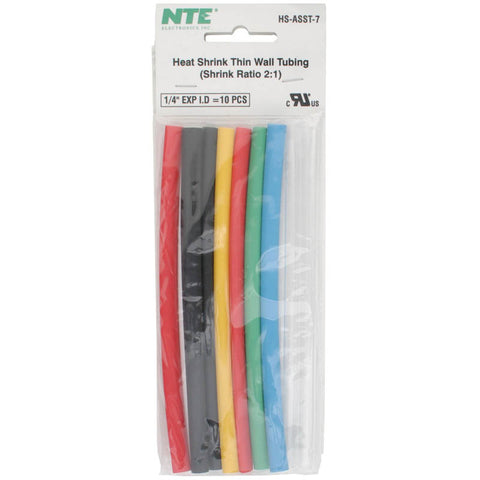 TUBING HST 1/4IN X 6IN ASSORTED COLORS 10PCS/PACK SHRINK 2:1