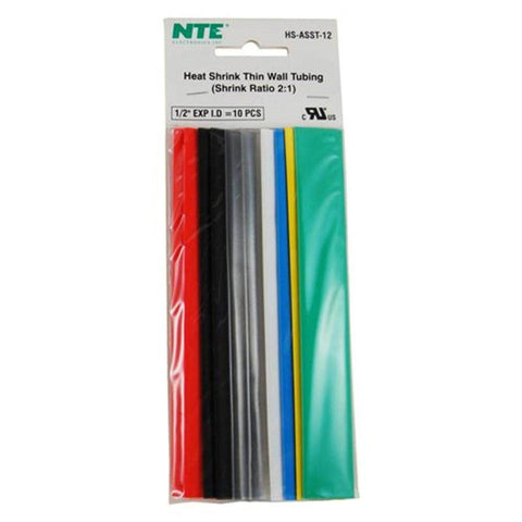 TUBING HST 1/2IN X 6IN ASSORTED COLORS 10PCS/PACK SHRINK 2:1