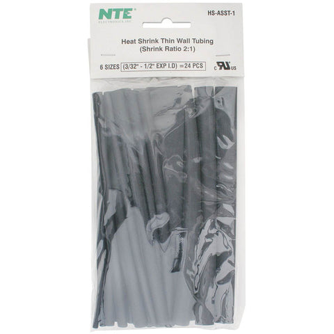 TUBING HST 6 ASSORTED SIZES BLK 3/32-1/2IN 24PCS/PACK SHRINK 2:1