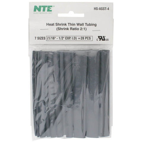 TUBING HST 7 ASSORTED SIZES BLK 1/16-1/2IN 28PCS/PACK SHRINK 2:1