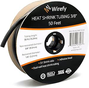 TUBING HST 3/8INX50FT DW BLK 3:1 ROLL W/ADHESIVE