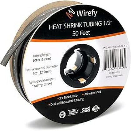 TUBING HST 1/2INX50FT DW BLK 3:1 ROLL W/ADHESIVE