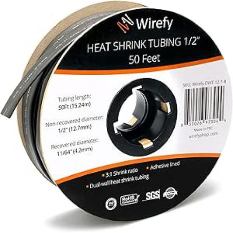 TUBING HST 1/2INX50FT DW BLK 3:1 ROLL W/ADHESIVE