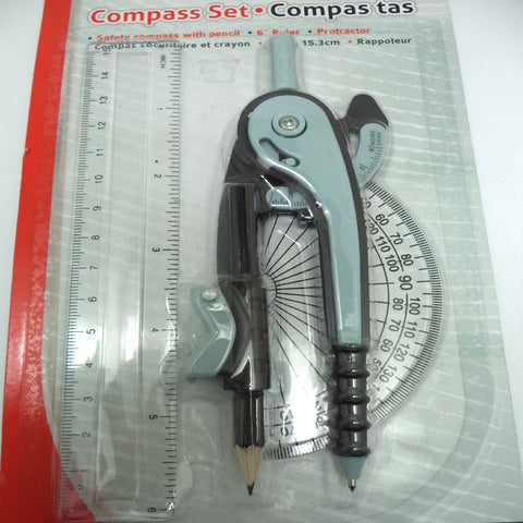 COMPASS AND RULER SET 3PCS COMPASS WITH PENCIL  PROTRACTOR