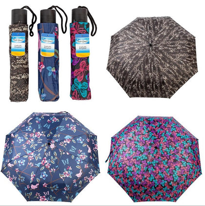 TRAVEL UMBRELLA LADIES STEEL SHAFT/BLK HANDLE ASSORTED COLORS