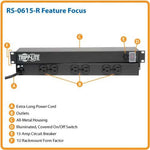 POWER BAR RACK MOUNT 6 O/LET REAR FACING 15FT CORD 1U SPACE