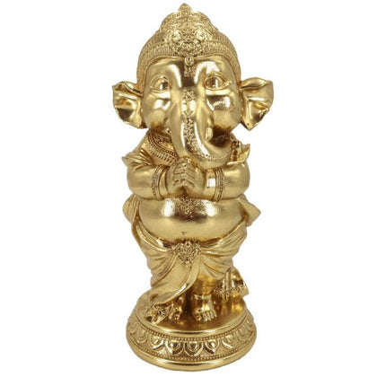 GANESHA STANDING WITH FOLDED HANDS GOLDEN STATUE 7X6X16IN