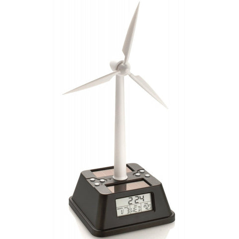 CLOCK SOLAR POWERED W/SPINNING WIND TURBINE