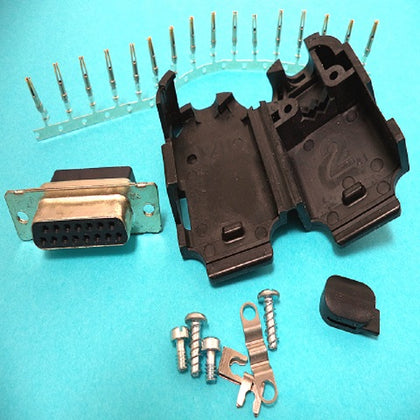 DB15F CRIMP W/PLASTIC HOOD AND PINS