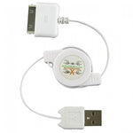 USB CABLE A MALE TO 30P 2.5FT WHT RETRACTABLE IPHONE