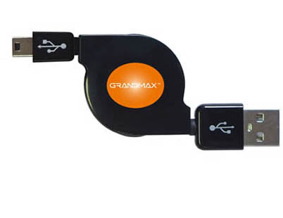 USB CABLE A MALE TO MINI B MALE BLK 2.5FT RETRACTABLE