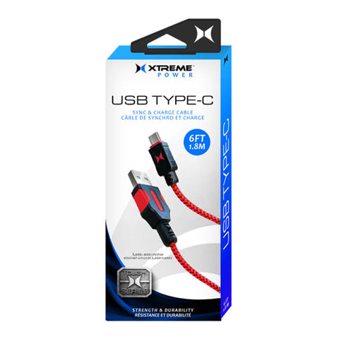 USB CABLE A MALE TO C MALE 6FT FAST CHRG BLK-RED