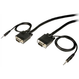 VGA M/M W/AUDIO CABLE 15FT CL2 IN-WALL BLACK GOLD PLATED