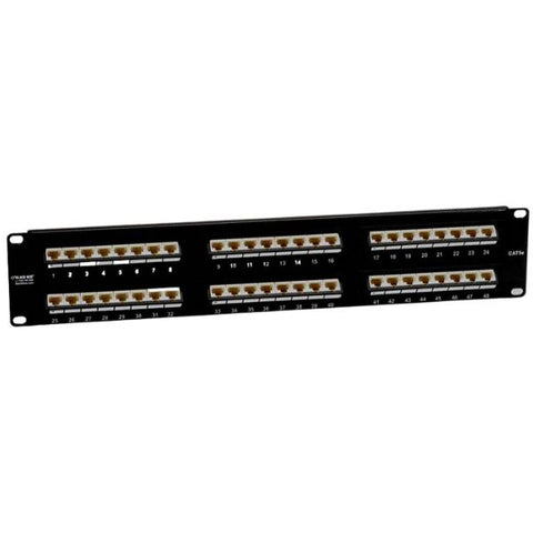 PATCH PANEL 48PORT CAT5E BLK 2U RACK MOUNT 110 45DEG UP PORTS